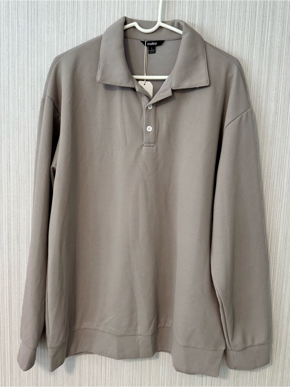 NWT OUKU Golf Long Sleeve Waffle Knit Polo Sweatshirt Large